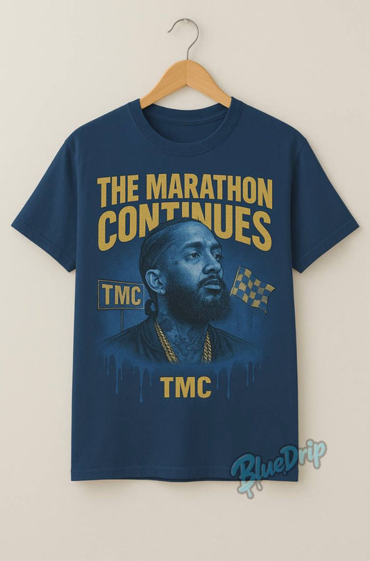 “The Marathon Continues” Vintage Nipsey Hussle Tribute Tee (Royal Blue Edition)