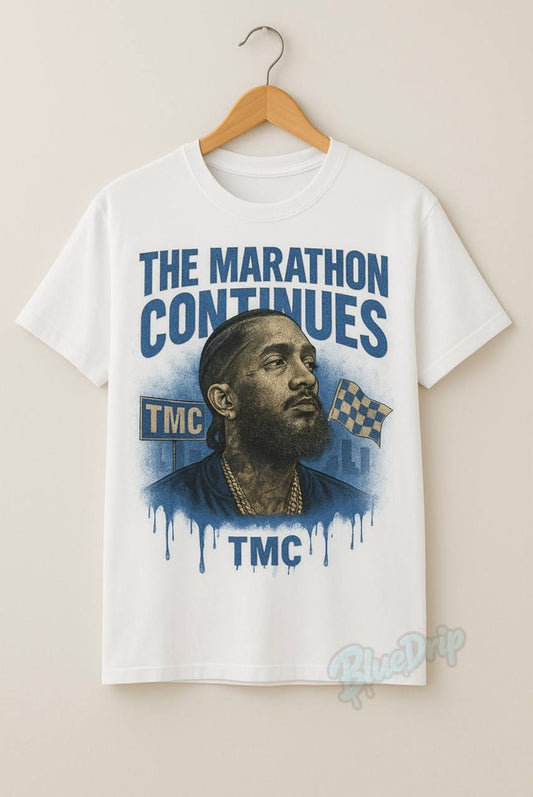 “The Marathon Continues” Vintage Nipsey Hussle Tribute Tee (Royal Blue Edition)