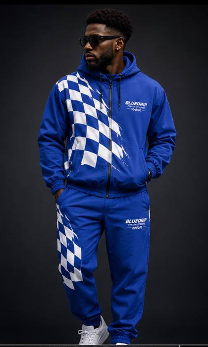 BlueDrip™ Finish Strong Racing Tracksuit – Premium Checkered Edition